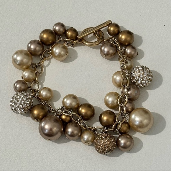 Carolee vintage champagne faux pearl gold tone rhinestone toggle style - Picture 1 of 5